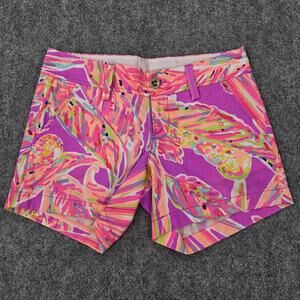 Lilly Pulitzer Shorts Womens 00 Pink Purple Tropical Print Callahan Casual Coast
